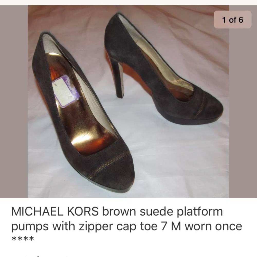 MICHAEL KORS brown suede zip accent platform shoes